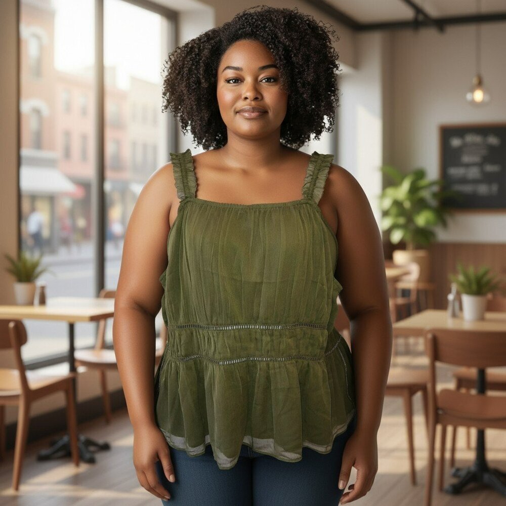 New Old Navy Womens 2X Green Ruffle Strap Tiered Cami Tank Top Shirt